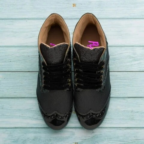 Boots-Black leather/patent leather/sequin