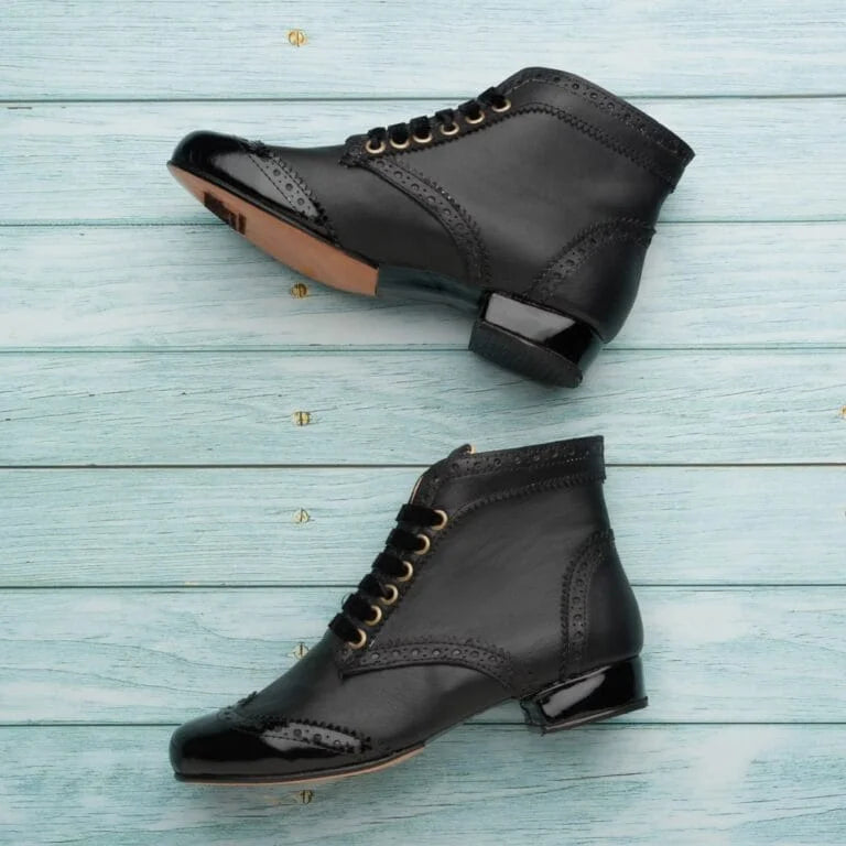 Boots-Black leather/patent leather/sequin