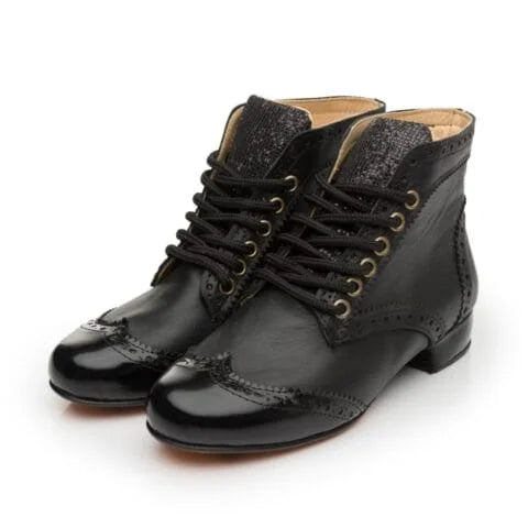 Boots-Black leather/patent leather/sequin