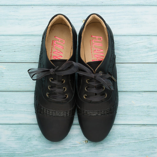 Oxford Classic- Arpillera fabric/  leather BLACK