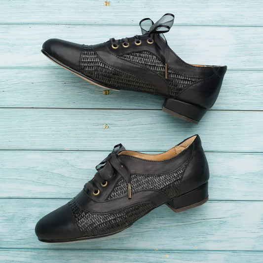 Oxford Classic- Arpillera fabric/  leather BLACK